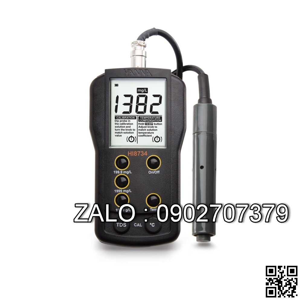 Máy đo tổng chất rắn hòa tan TDS ba thang đo Hanna HI8734 (0.0 - 199.9 mg/L (ppm); 0 - 1999 mg/L (ppm); 0.00 - 19.99 g/L (ppt))