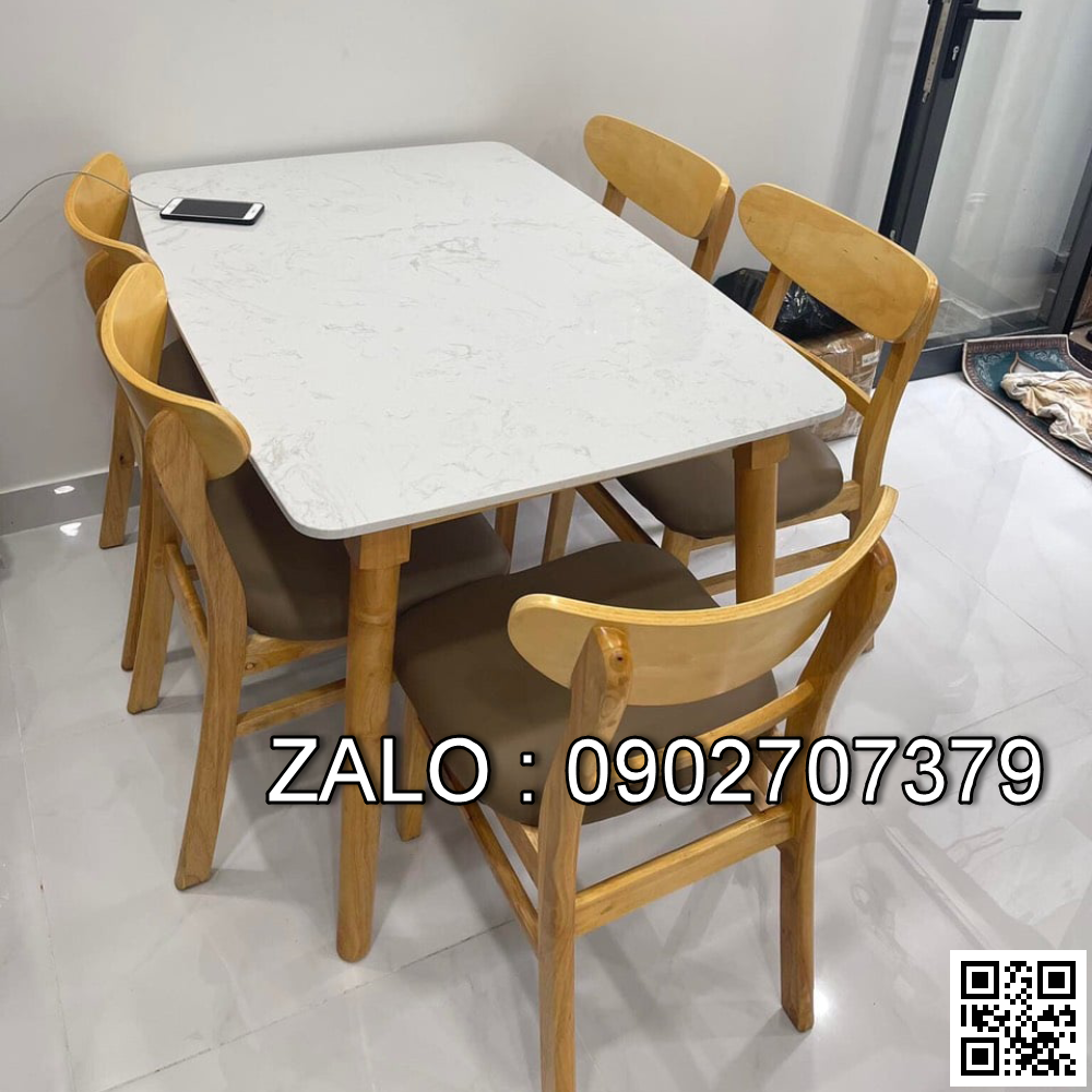 Bộ bàn ăn mặt đá và 6 ghế Mango