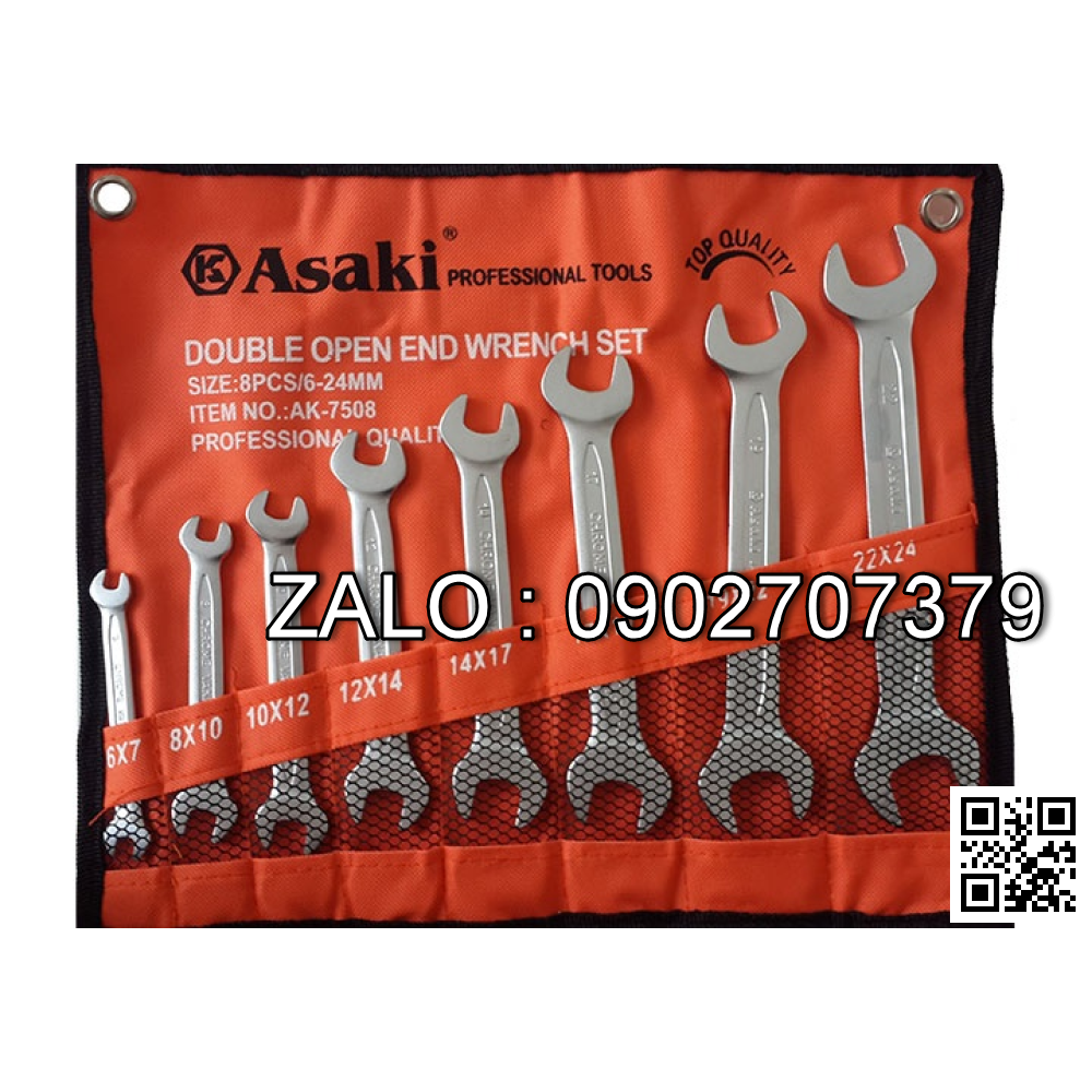 Bộ cờ lê 2 đầu miệng Asaki 8 chi tiết
Mạ Crôm bóng AK-6141