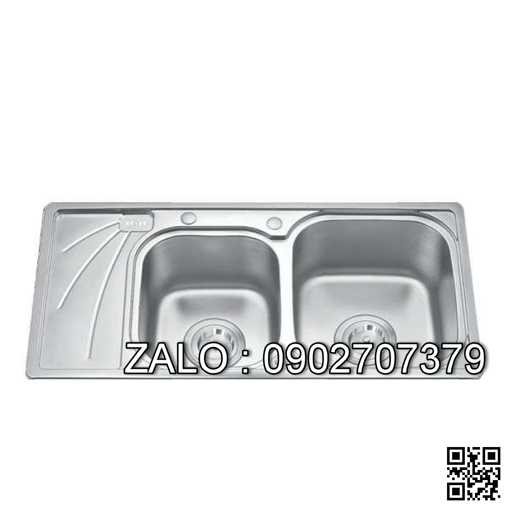 Chậu rửa bát inox Sơn Hà Handmade 2 hố lệch HM.X.2L.82.2.2 (820x450x215mm)