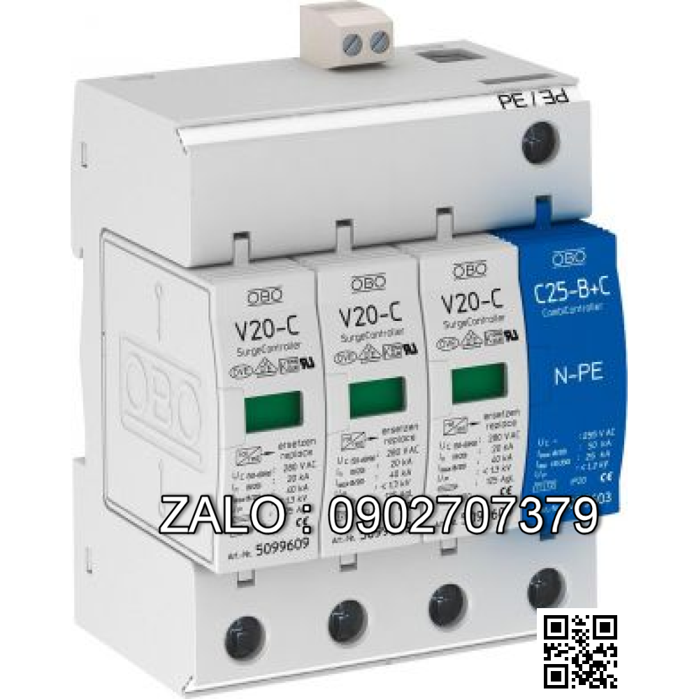 Thiết bị cắt lọc sét 2 pha V20-C/2-FS-280 OBO 5094632