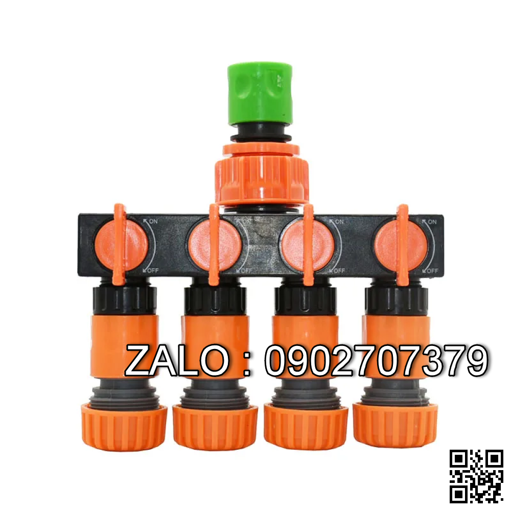 Van nhựa 5 ngã ren trong ở giữa - 4 khóa - 4 đầu nối ống nhanh D34