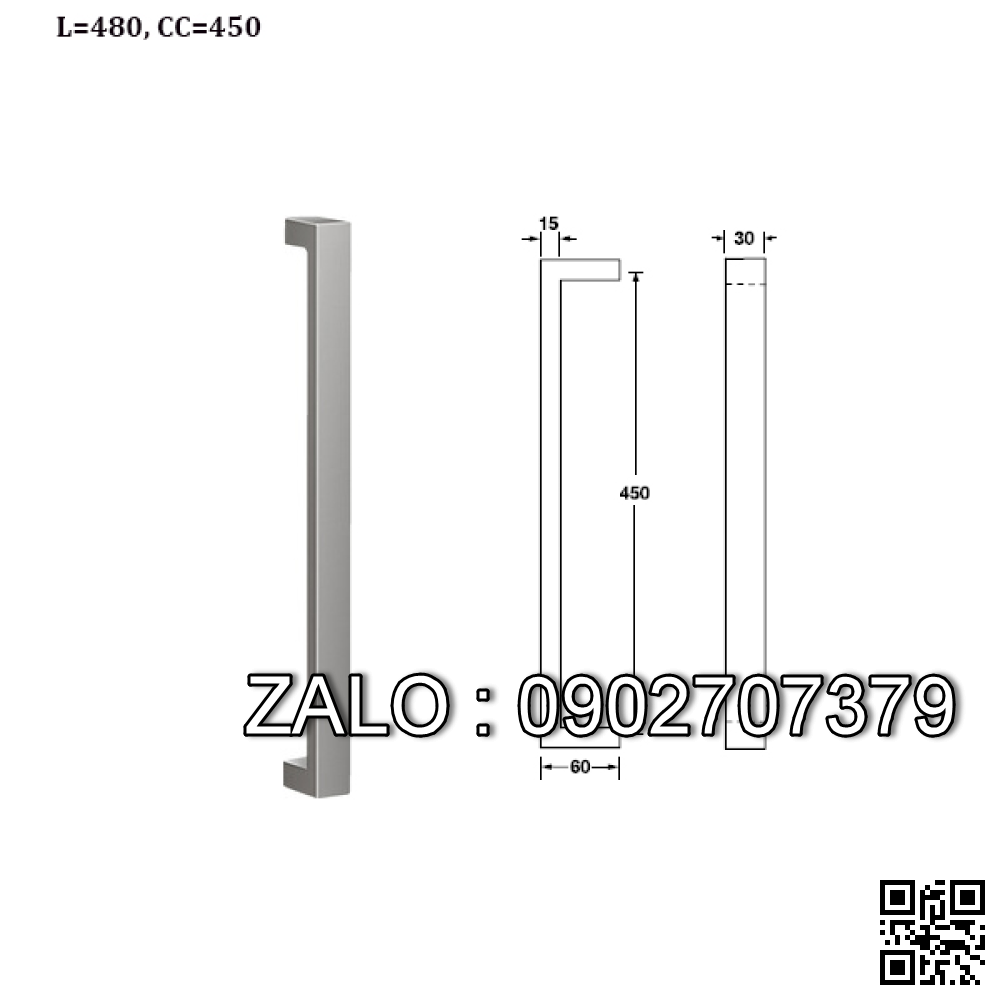 Tay Nắm Kéo Vuông L465mm Hafele 499.68.038