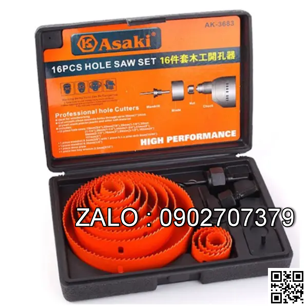 Bộ công cụ khoét lỗ gỗ Asaki 16 chi tiết
 AK-3683