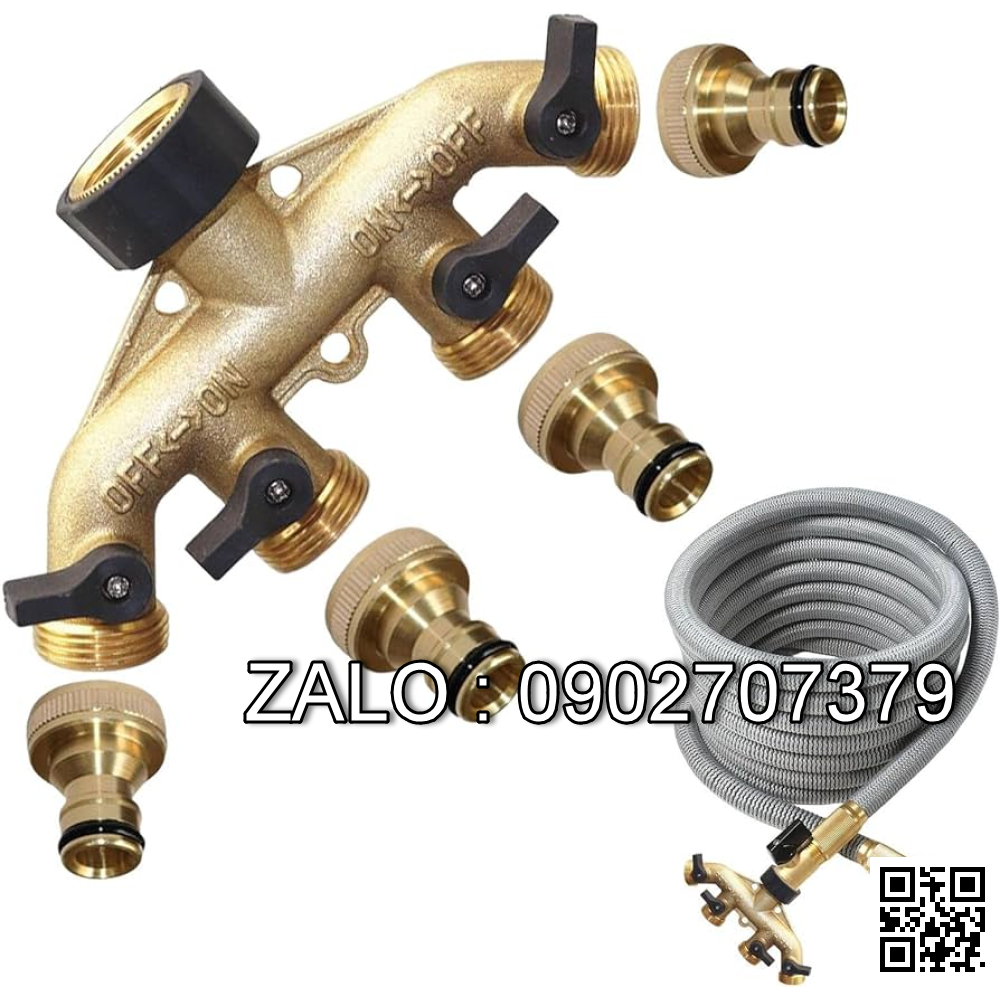 Van thau 5 ngã ren trong ở giữa - 4 khóa thau - 4 đầu nối ống hơi DN40