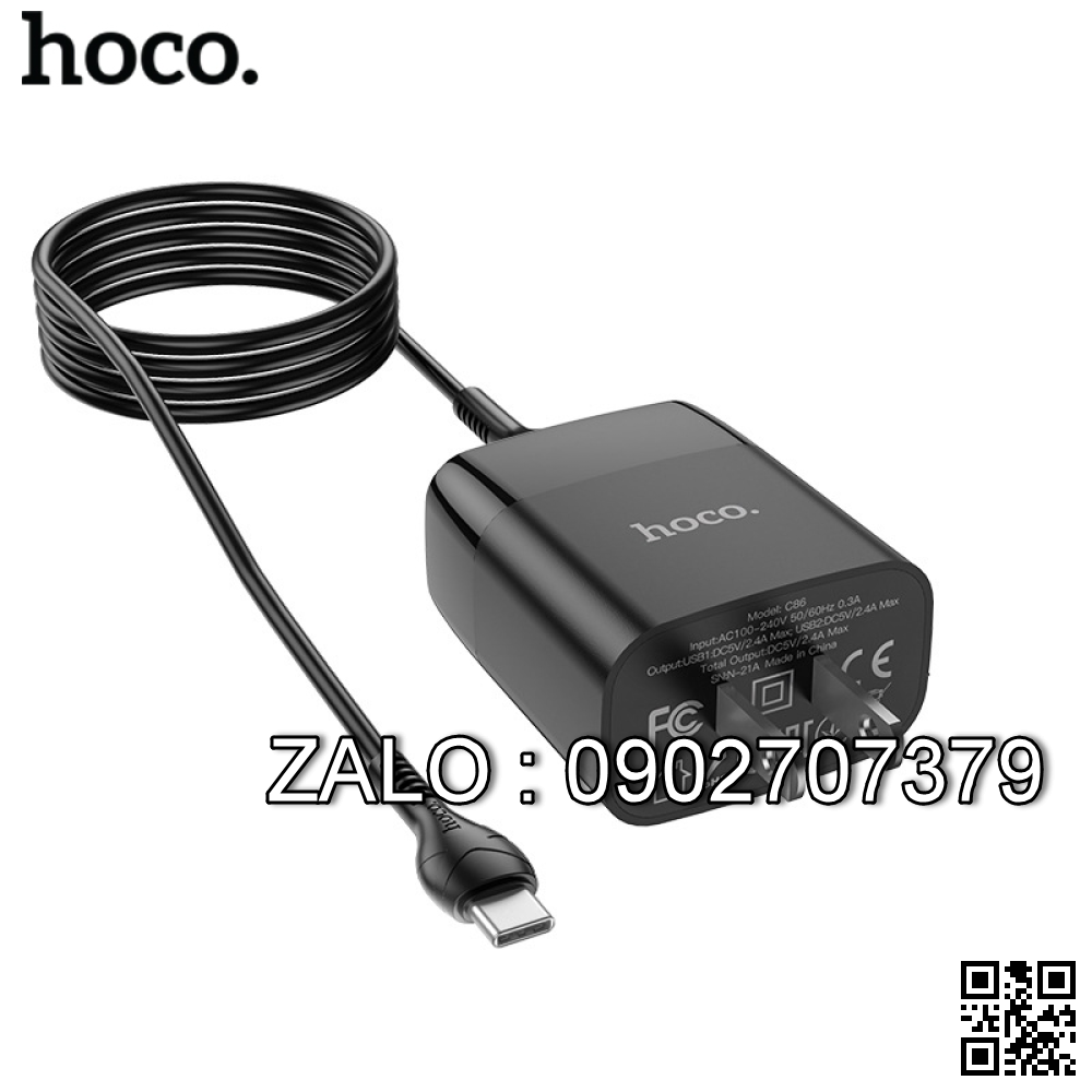 Cóc Sạc Nhanh 2 Cổng Usb 2.4A Hoco C86 - Lcd