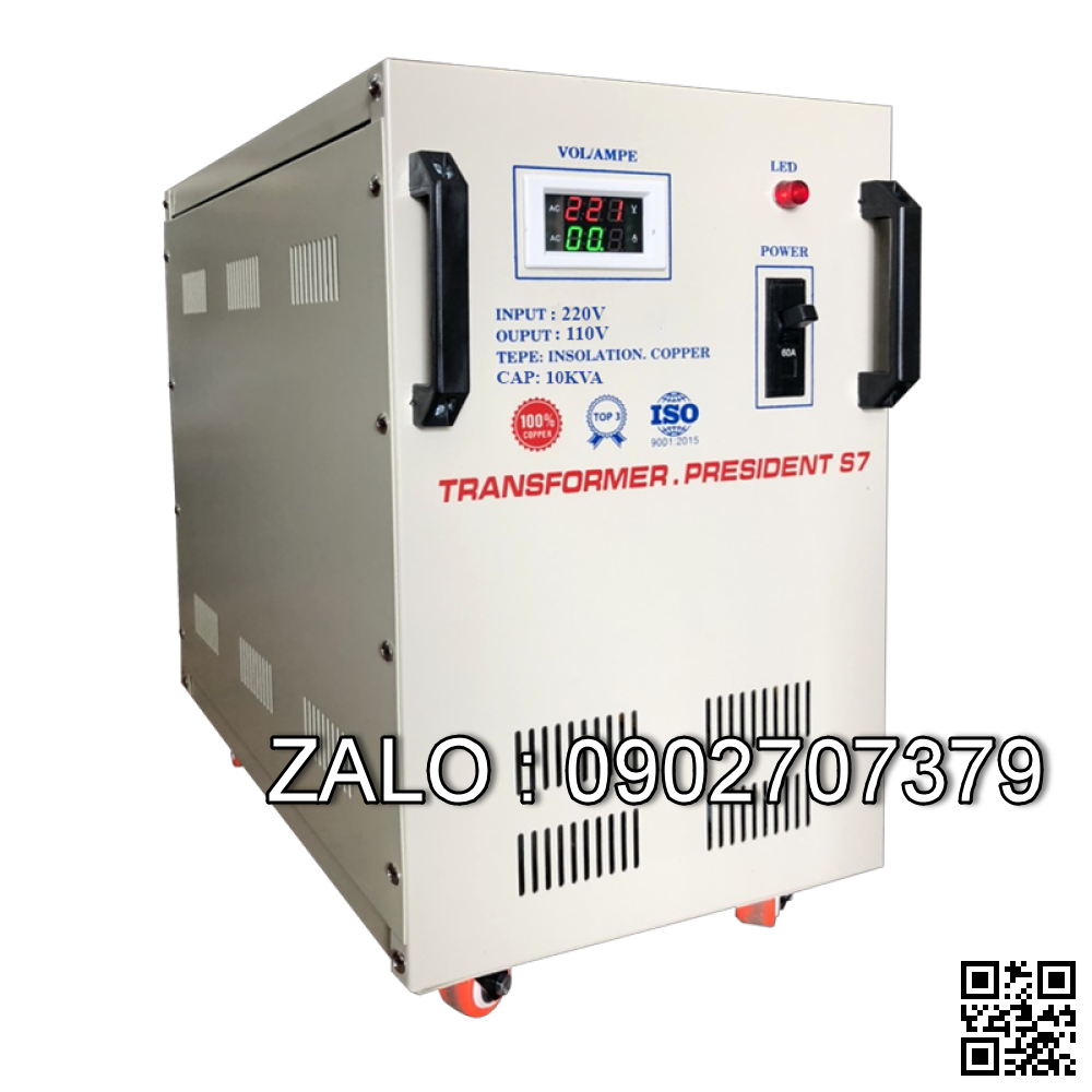 Biến áp cách ly 1P 220V/110V-220V 10KVA-Dây Đồng - Nhản hiệu : Fushin