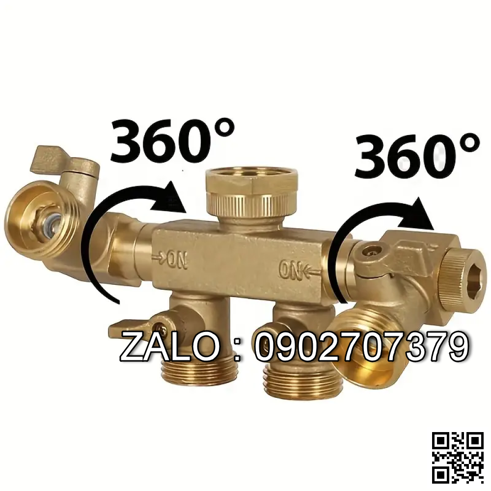 Van thau 5 ngã ren trong ở giữa - 4 khóa ren ngoài - 2 đầu sống DN27