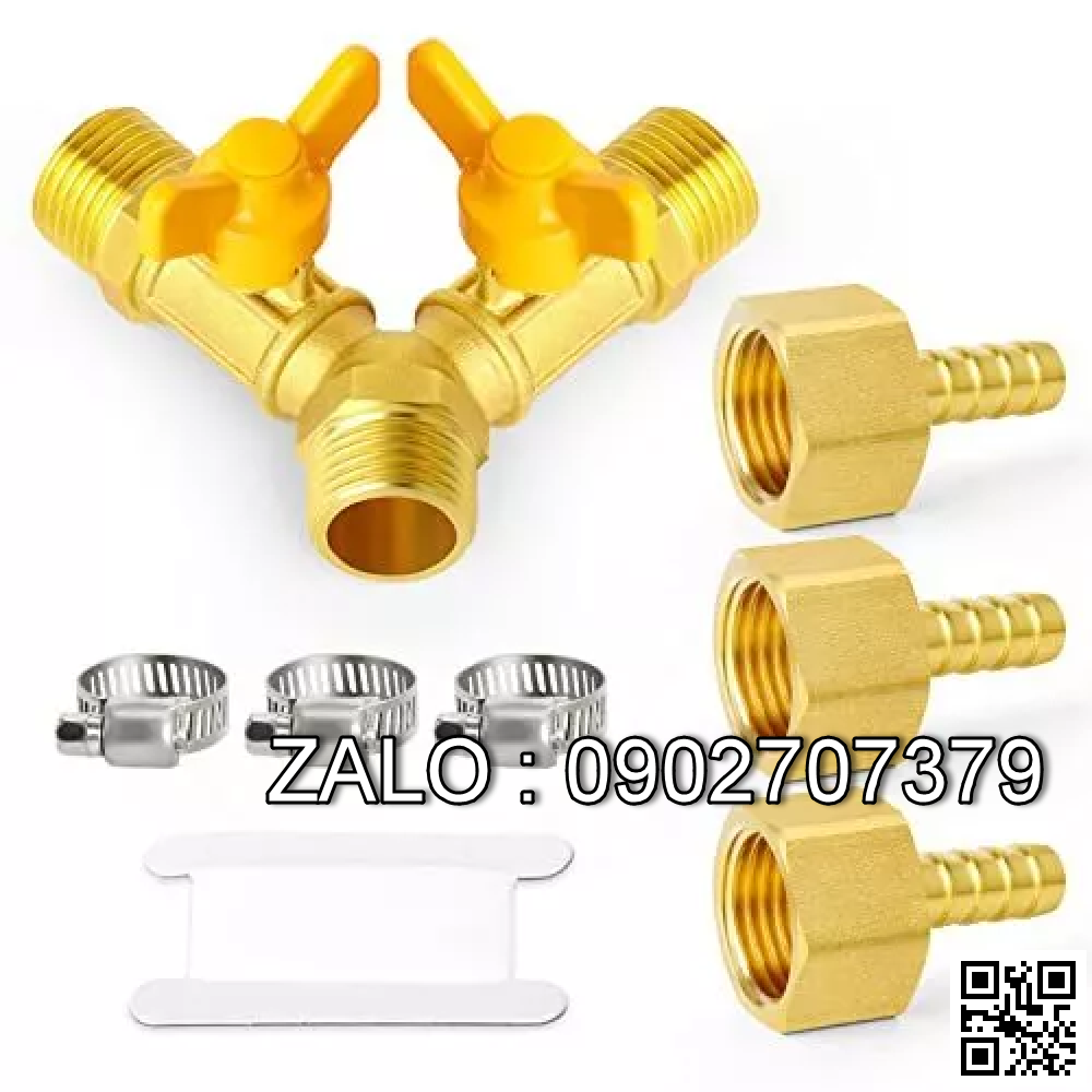 Van thau 3 ngã ren trong ở giữa 2 ren ngoài 2 khóa thau DN50