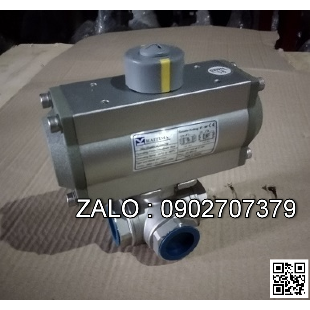 Van bi thép mạ kẽm điều khiển khí nén 3 ngã DN100