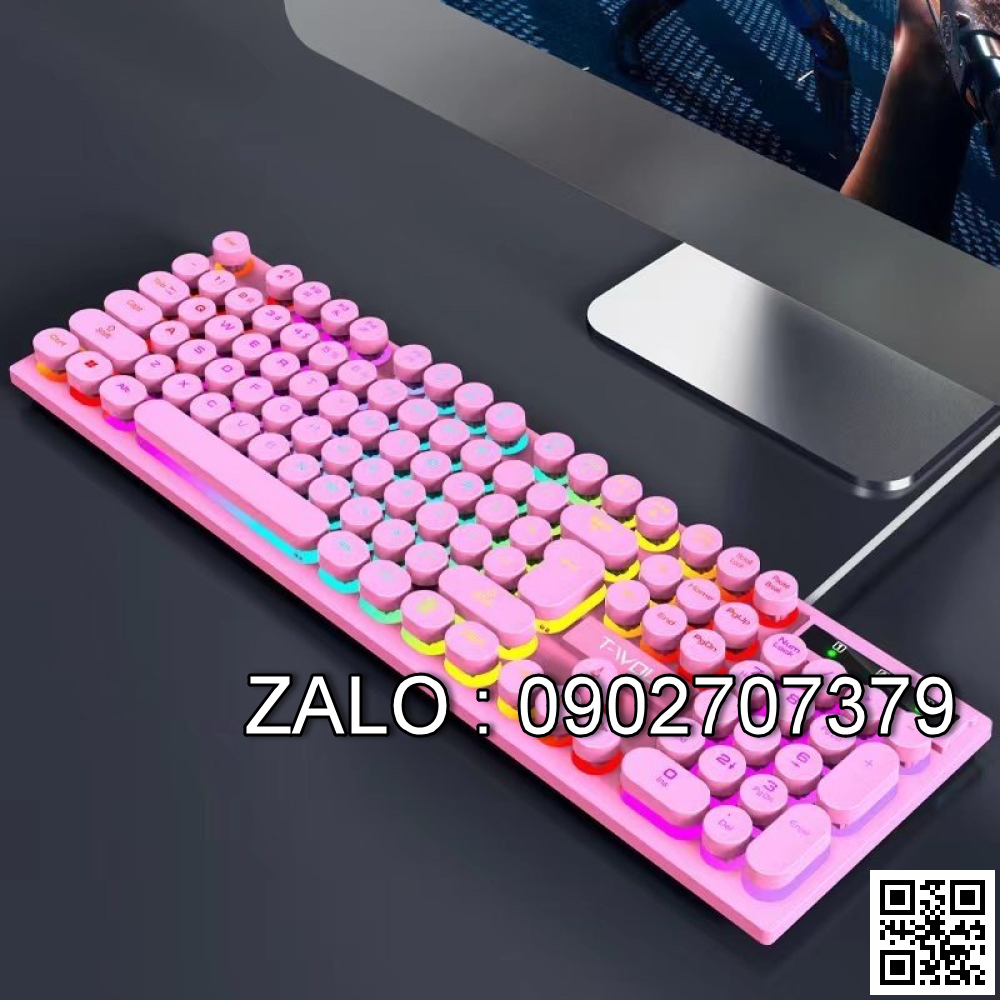 Keyboard T-WOLF T80 Pink USB LED (Giả cơ, Phím tròn)