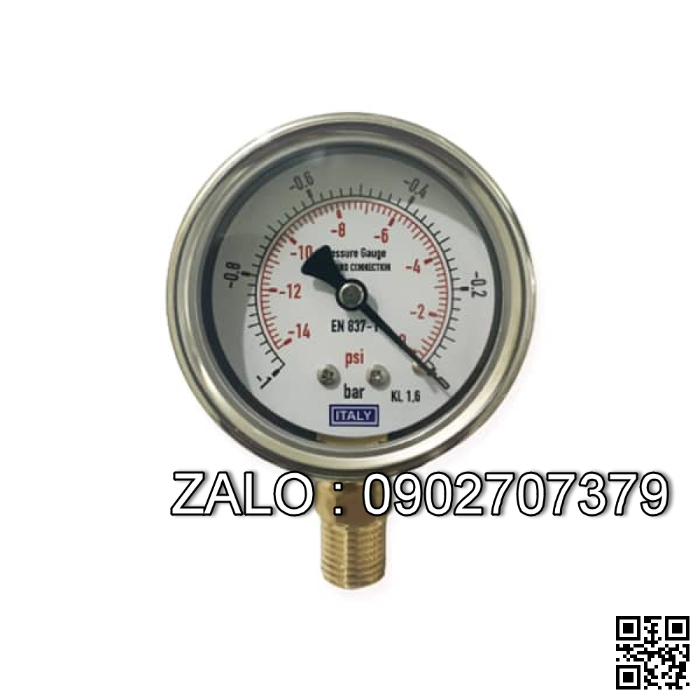 Đồng hồ áp suất 1 kim phi 63 mm inox chân đứng 350 kg/cm2