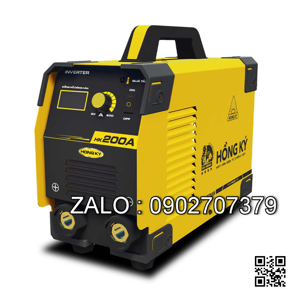 Máy hàn que Inverter 200 Ampe 220V - HK200A ( Phụ kiện gồm: Kìm hàn + 3 mét dây hàn và Kẹp mass + 2 mét dây mass) ( dây hàn 100% đồng, cọc Lớn )
