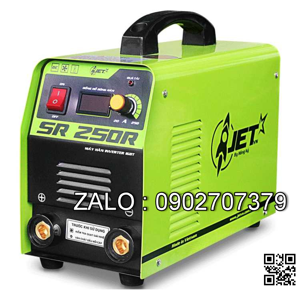 Máy hàn que Inverter 250 Ampe - 220V JET250R (Phụ kiện gồm: Gồm 2 cọc nối dài , không dây hàn )( Có đồng hồ hiển thị )