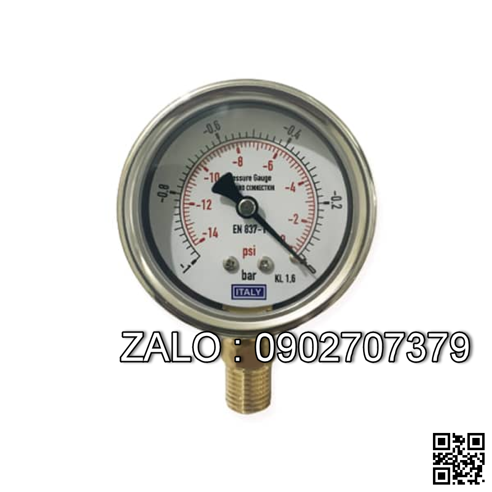 Đồng hồ áp suất 1 kim phi 63 mm inox chân đứng 100 kg/cm2