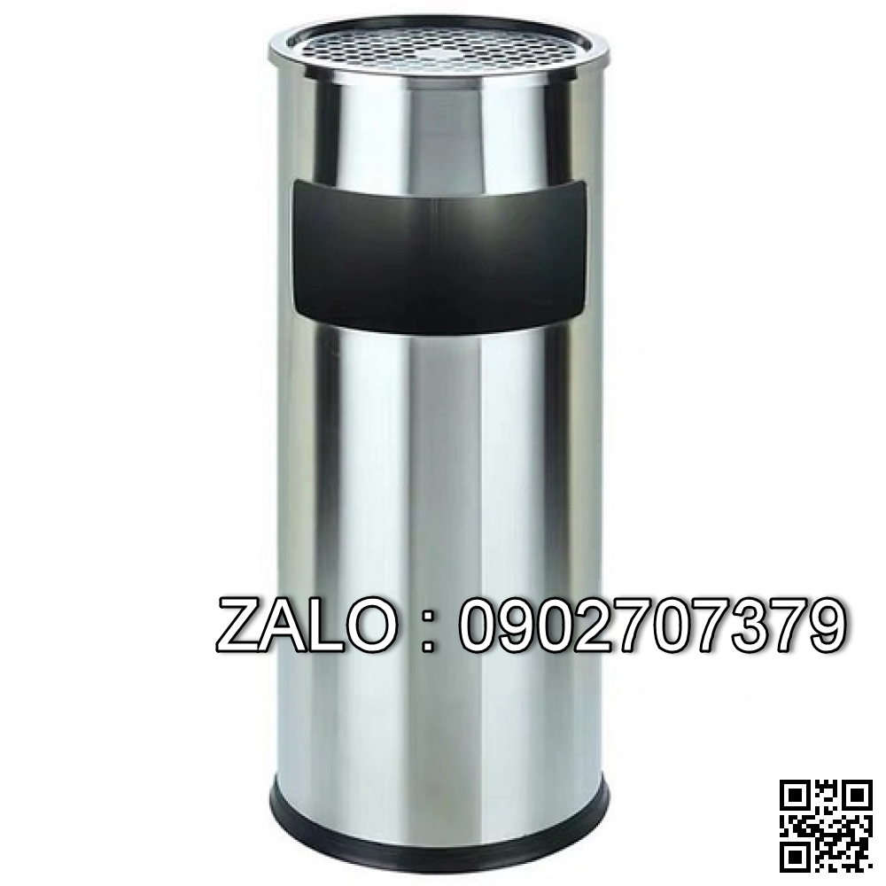 Thùng rác inox tròn có gạt tàn thuốc lá A35-A (Màu Trắng)
