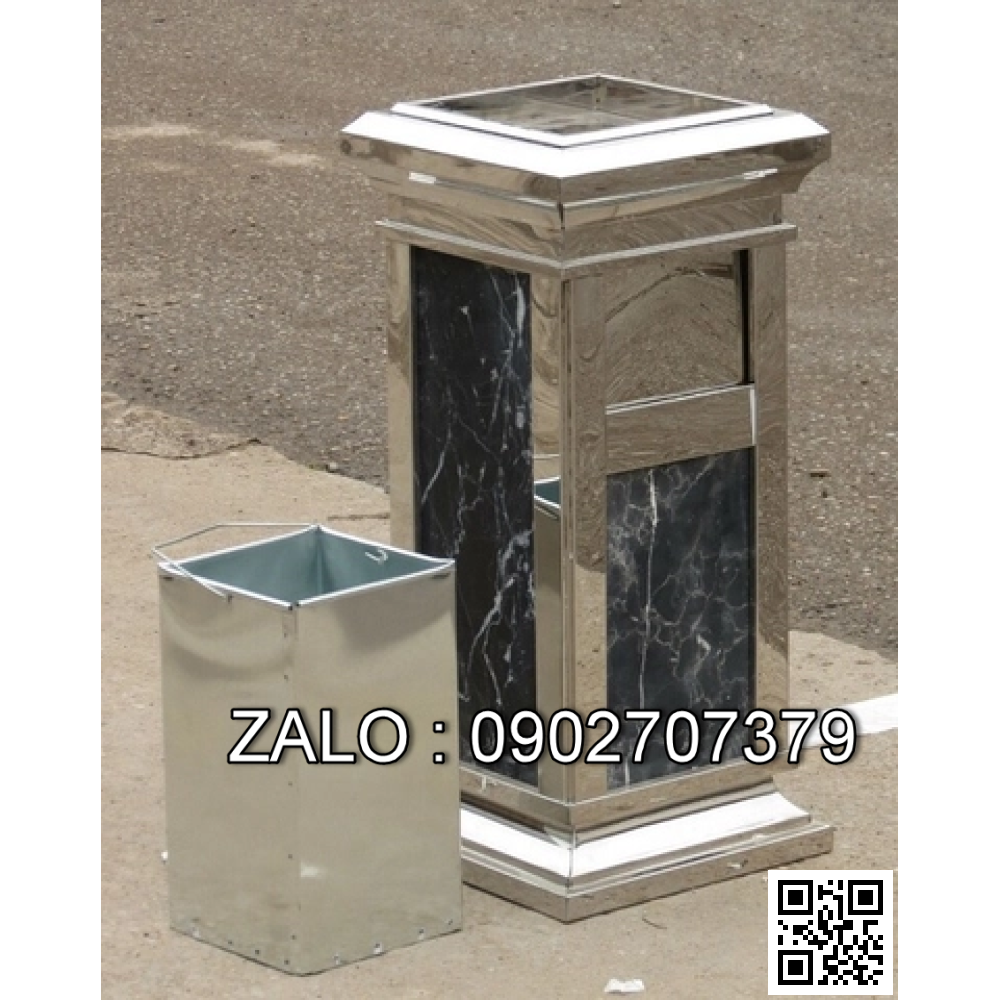 Thùng rác inox trắng đá hoa cương A15