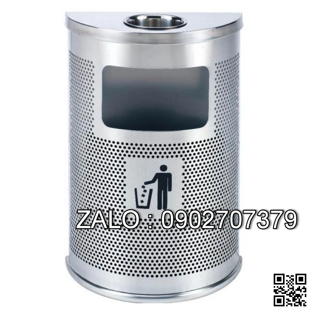 Thùng rác inox bán nguyệt có gạt tàn thuốc A55