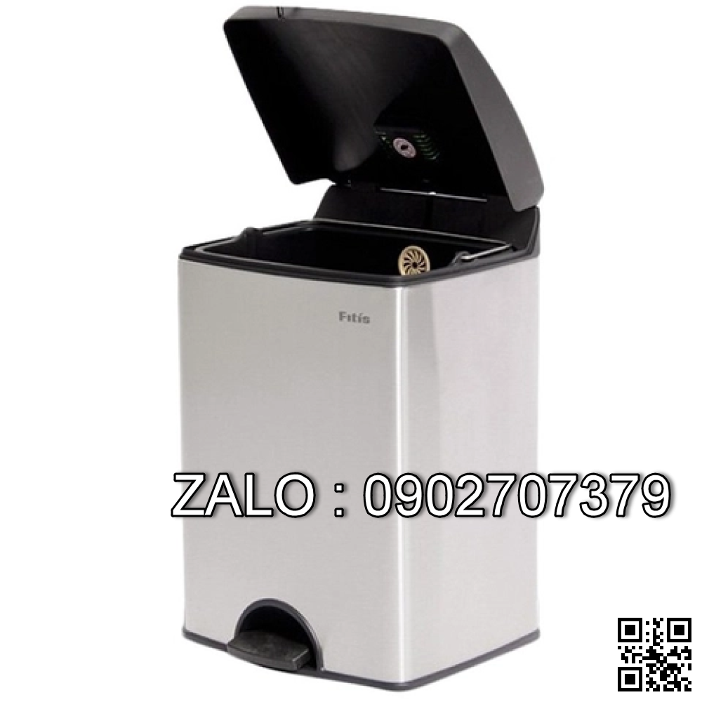 Thùng rác inox đạp chân vuông phủ Nano 15 lít Fitis