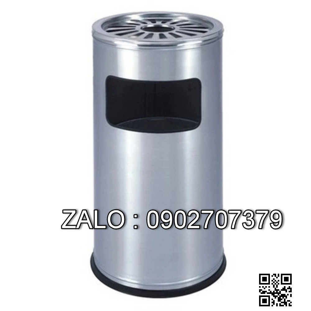 Thùng rác inox tròn có gạt tàn thuốc lá A35-Y