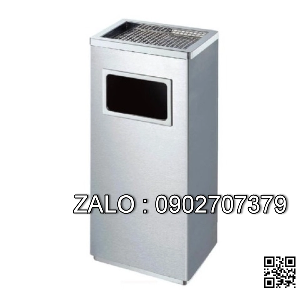 Thùng rác inox vuông có gạt tàn thuốc lá A34-A