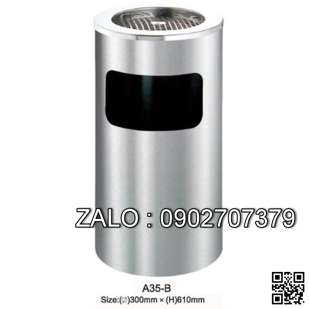 Thùng rác inox A35-B (có gạt tàn thuốc lá)