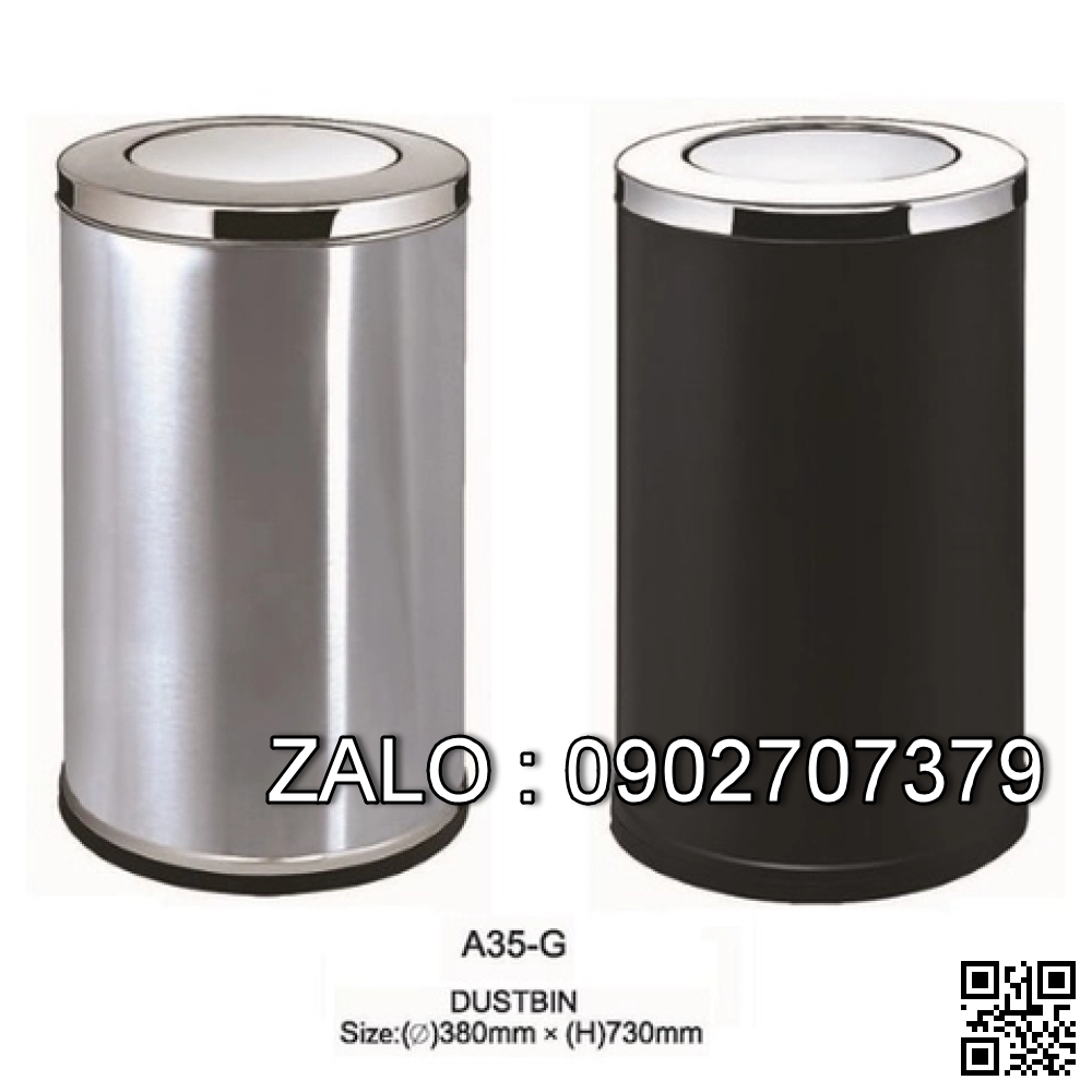 Thùng rác inox A35-G (nắp lật - nắp bập bênh)