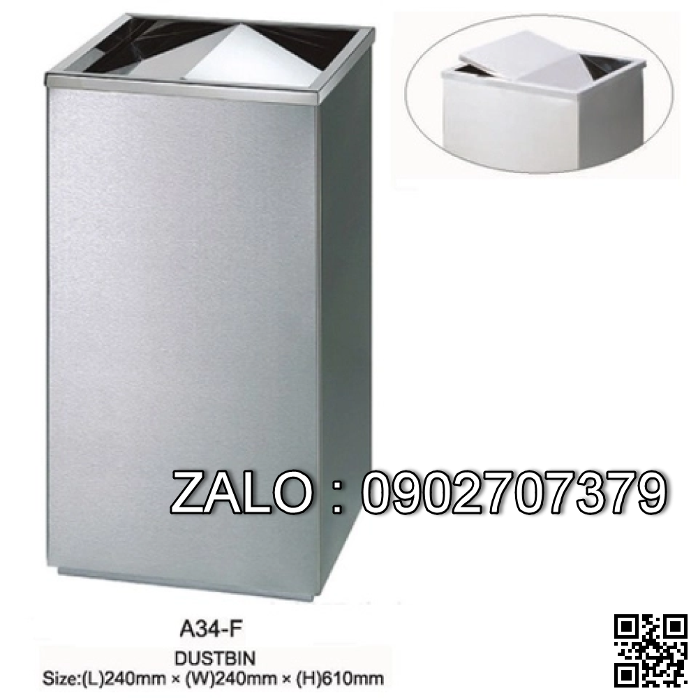 Thùng rác inox A34-F (Nắp lật)