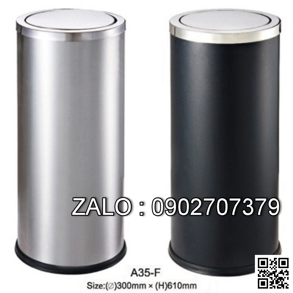 Thùng rác inox A35-F(đen) - Nắp lật