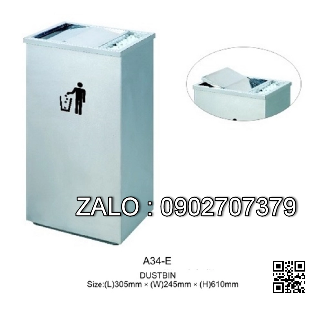 Thùng rác inox A34-E (nắp lật - có gạt tàn)