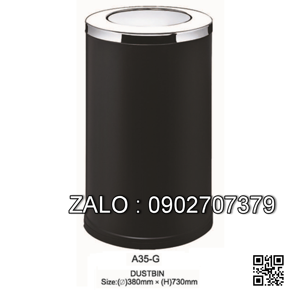 Thùng rác inox A35-G (đen) - nắp lật