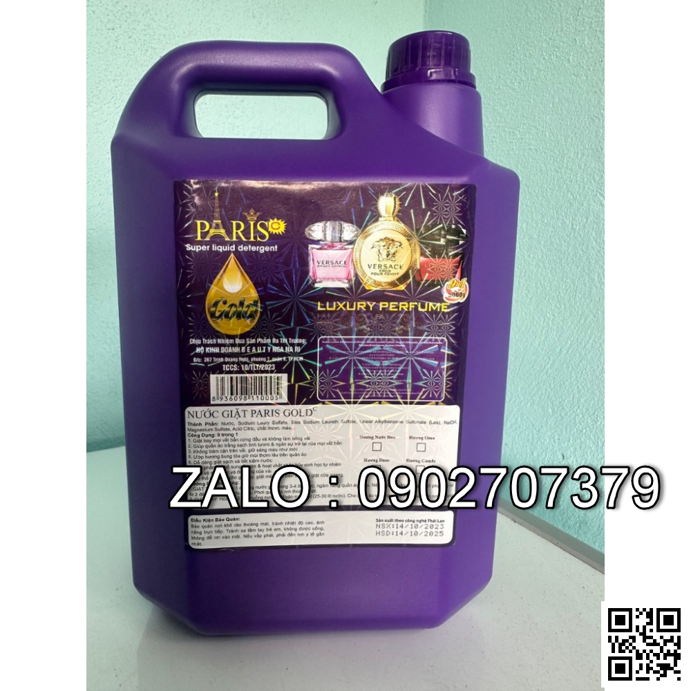 Thùng 4 can nước giặt xả quần áo Paris gold 5L (màu tím)