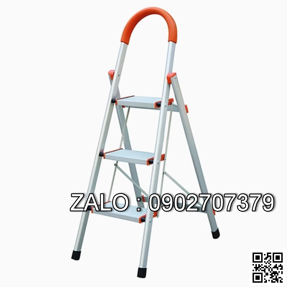 Thang ghế tay vịn inox màu cam bản lớn Nakata TY103B, 3 bậc, 3.8kg, chiều cao sử dụng 0.74m, chiều cao tay vịn 1.16m