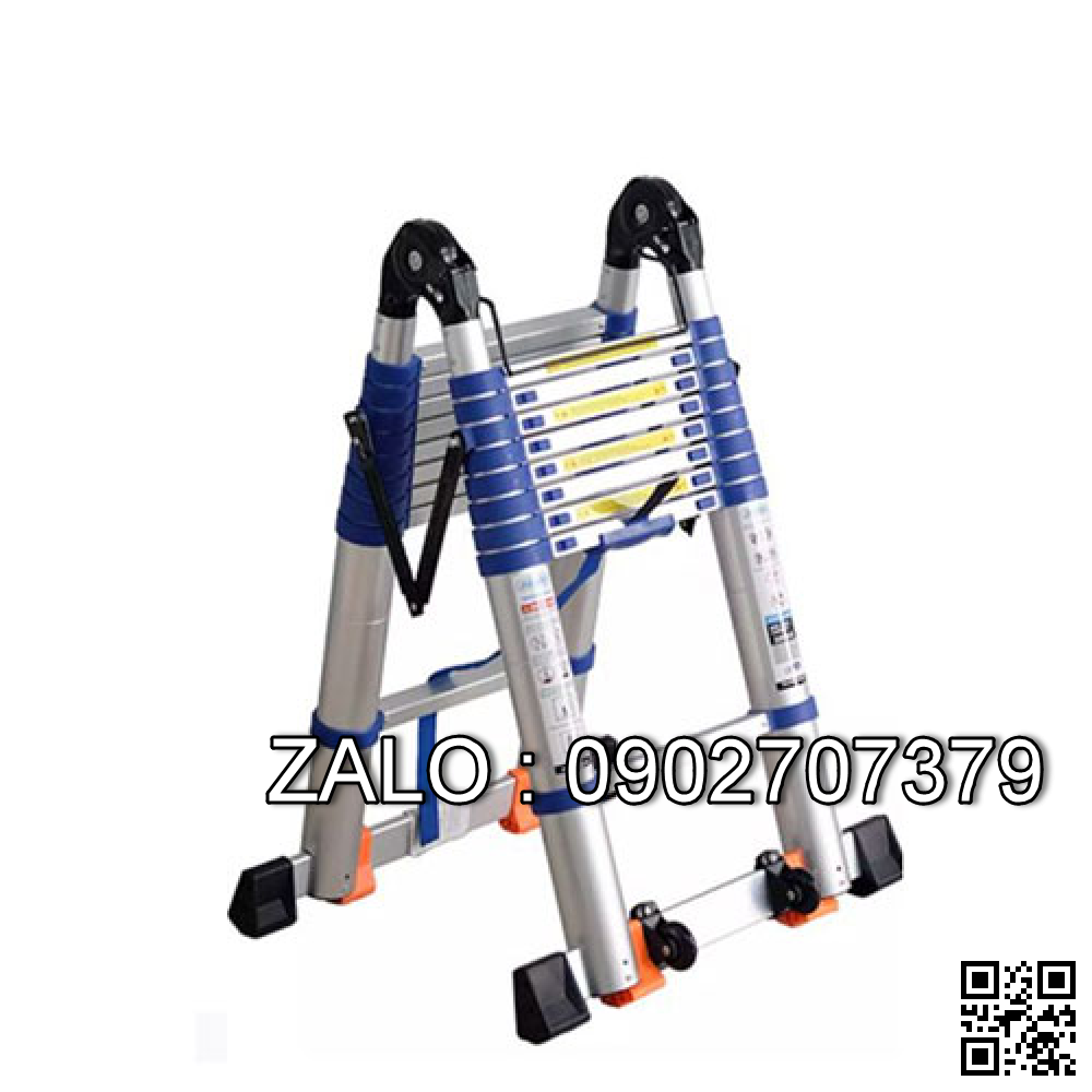 Thang rút đôi đai xanh NAKATA có bánh xe TYB636, 6 bậc, cân nặng 14.6kg, chiều dài chữ I 3.8m, chiều cao chữ A 1.9m, gấp gọn 0.84m