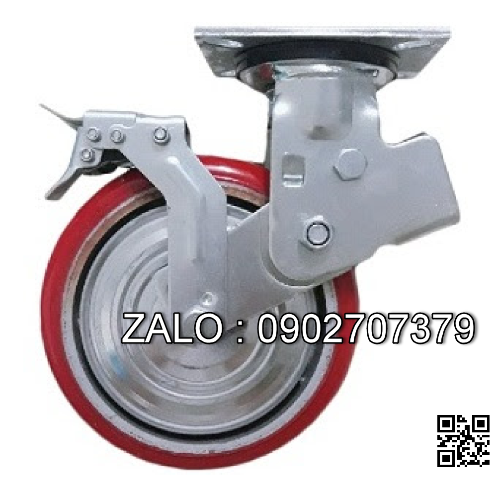 Bánh Xe PU Gang Đỏ Lò Xo Phi 200x50 - Khoá Tải Trọng 500kg / 1 Cái