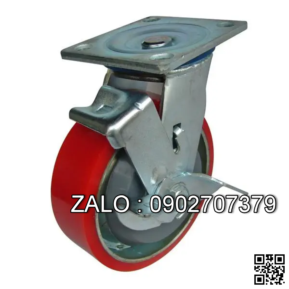 Bánh Xe PU Gang Đỏ Siêu Tải Càng Đen Phi 130x55 - Khoá Tải Trọng 1.200kg / 1 Cái