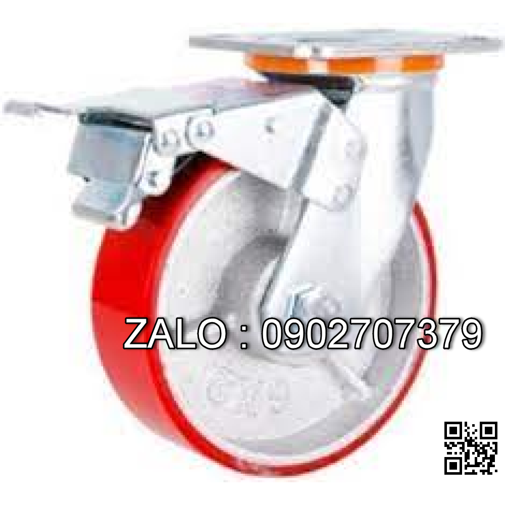 Bánh Xe PU Gang Đỏ Càng 6 Ly - Bảng Vuông Phi 200x50 - Khoá Tải Trọng 400kg / 1 Cái