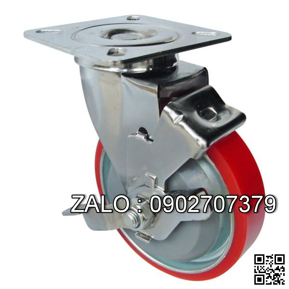 Bánh Xe PU Gang Đỏ Hàn Quốc Phi 130x50 - Khoá Tải Trọng 300kg / 1 Cái