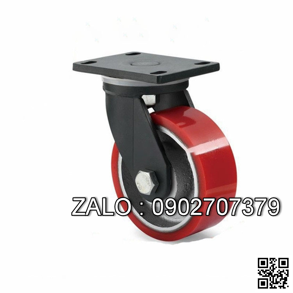 Bánh Xe PU Gang Đỏ Hàn Quốc Phi 130x50 - Xoay Tải Trọng 300kg / 1 Cái