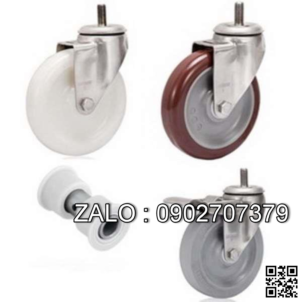 Bánh Xe Càng Inox 304 PP Trắng Phi 100x32 - Xoay Tải Trọng 110kg / 1 Cái