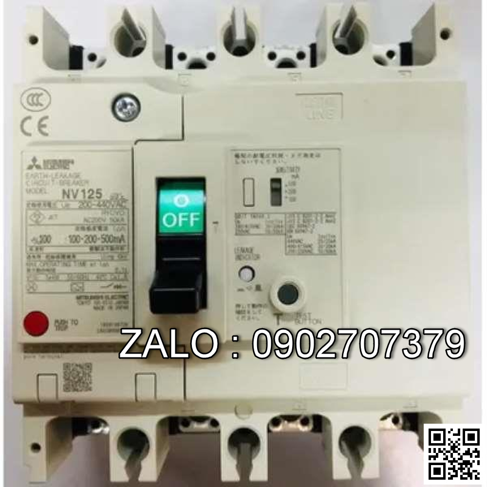 CB khối chống giật Mitsubishi NV125-SV 4P 40A 30kA 30mA
