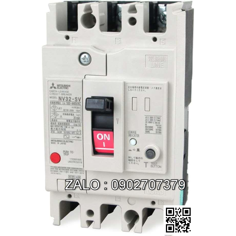 CB khối chống giật Mitsubishi NV32-SV 3P 15A 5kA 30mA