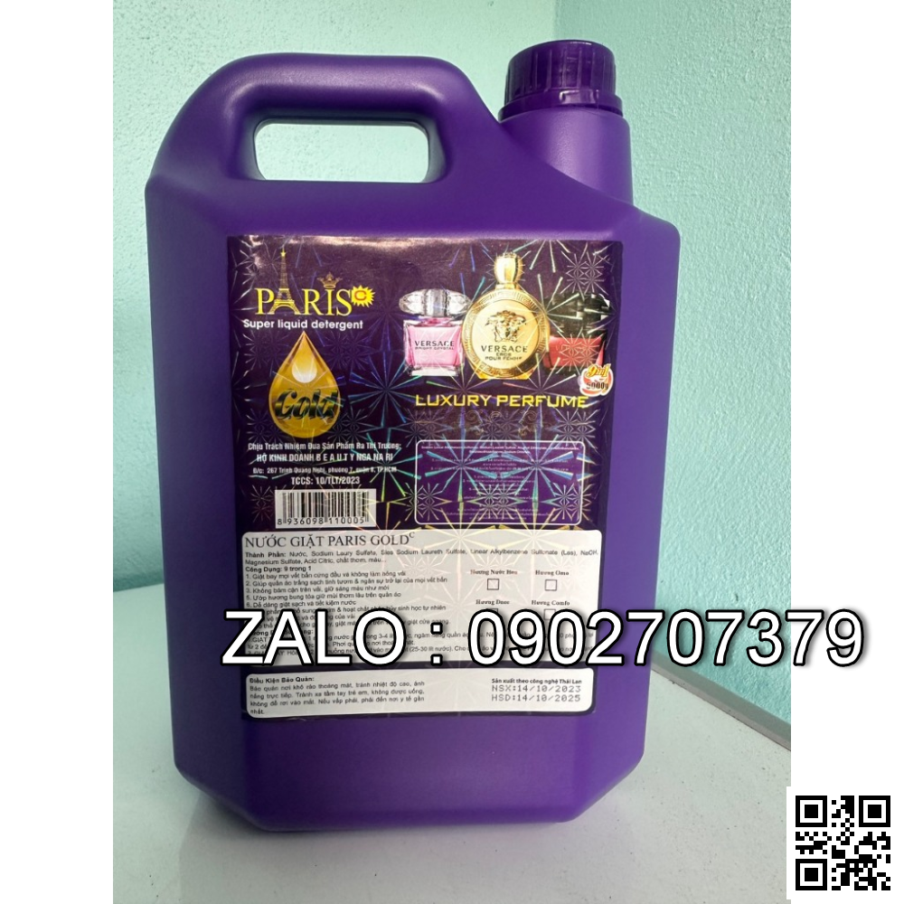Thùng 4 can nước giặt xả quần áo Paris gold 5L (màu tím)