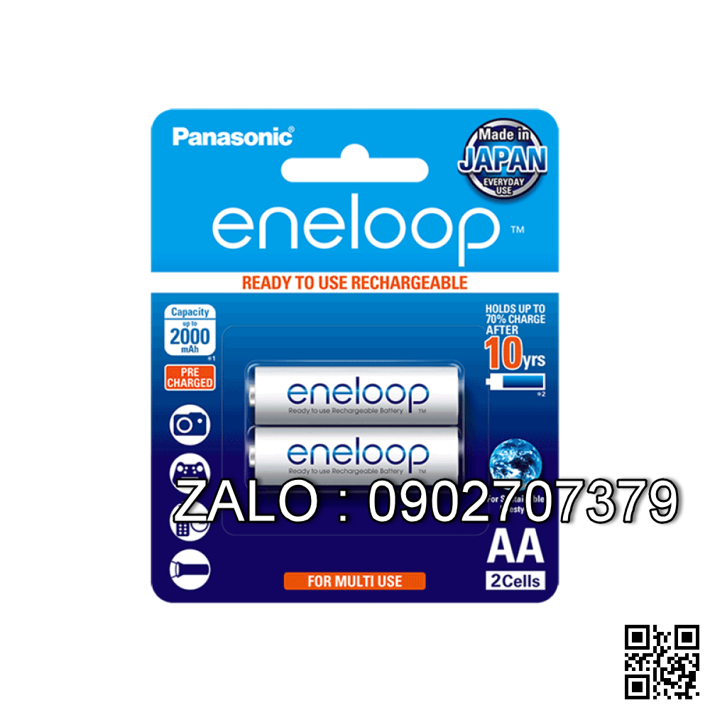 Bộ 2 Pin AA Sạc Eneloop trắng Panasonic BK-3MCCE/2BV