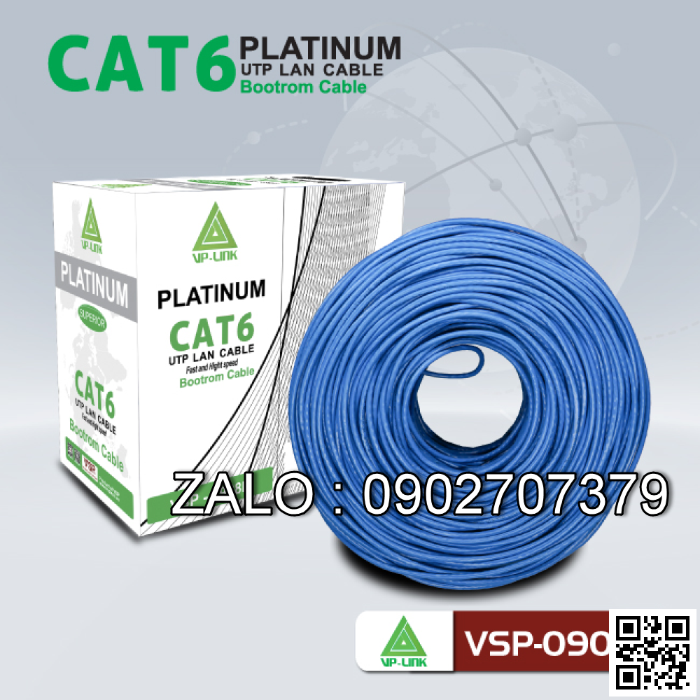 Cat 6E UTP VSP-0908F (305m) - Chuyên Bootrom, Lõi Chữ Thập, Dây Cáp Xanh