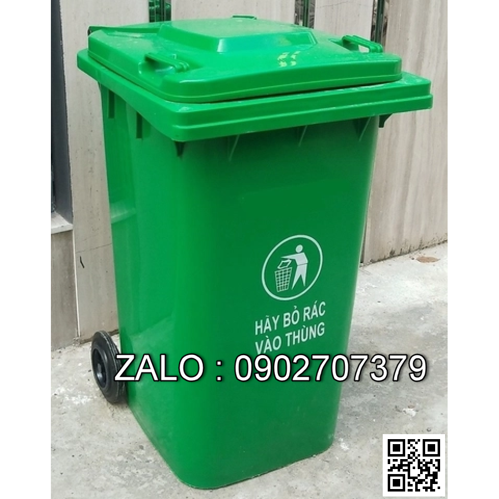 Thùng rác nhựa 60 lít có bánh xe màu xanh lá