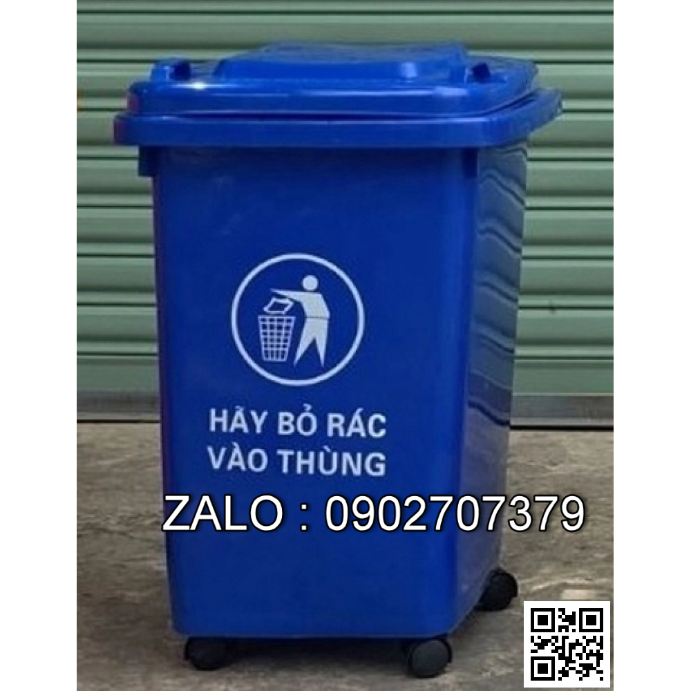 Thùng rác nhựa 60 lít có bánh xe màu Xanh Dương