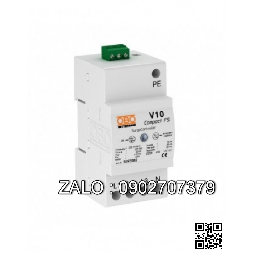 Cắt lọc sét nguồn AC 3 pha V10 Compact 385 (385V, 3P, Imax 20kA) OBO 5093384
