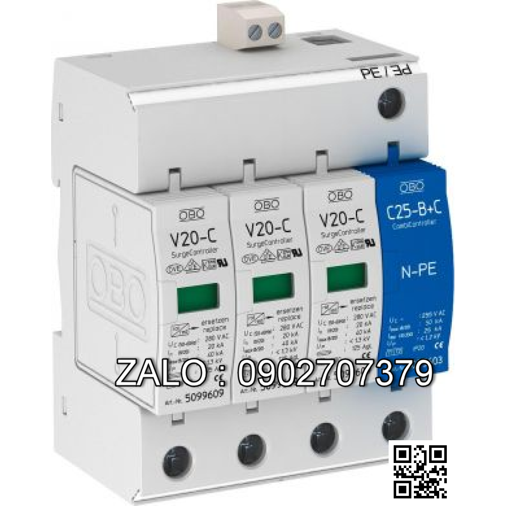 Thiết bị cắt lọc sét 2 pha V20-C/2-FS-280 OBO 5094632