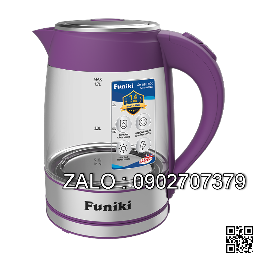 Ấm siêu tốc thủy tinh 1,8 lít Funiki HKT5239